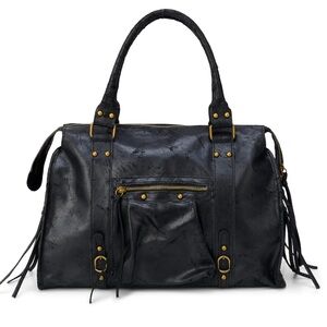 Made in Italy - Black Leather Shoulder Tote with Gold Accents